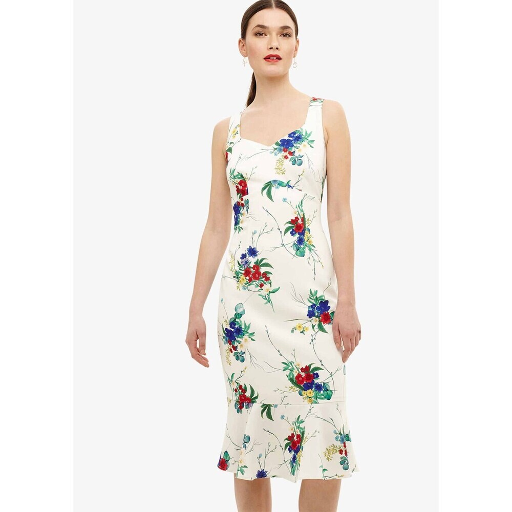 Phase Eight Berthania Sleeveless Midi Dress in Ivory Floral Size 14US 18UK